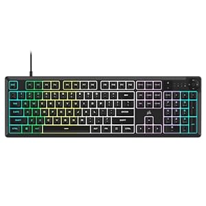 Corsair K55 CORE RGB Membrane Wired Gaming Keyboard – Quiet, Responsive Switches – Spill Resistance – Ten-Zone RGB – Media Keys – iCUE Compatible – QWERTY NA – PC, Mac – Gray