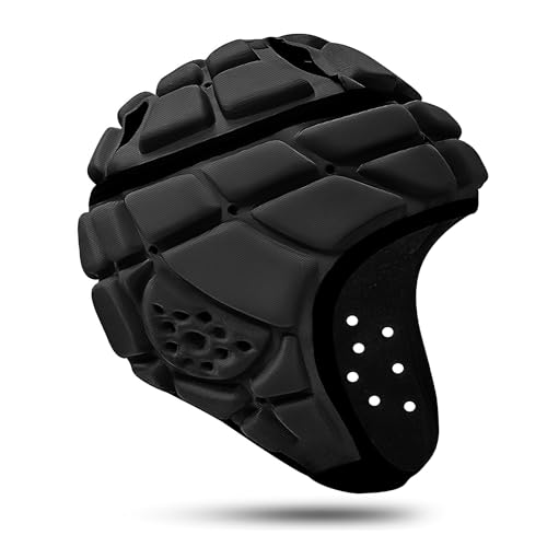 Great Call Athletics Flag Football Helmet Pro Rugby Scrum Cap Padded Headgear Adjustable Adult Youth Red Black Head Protector (Black, Large)