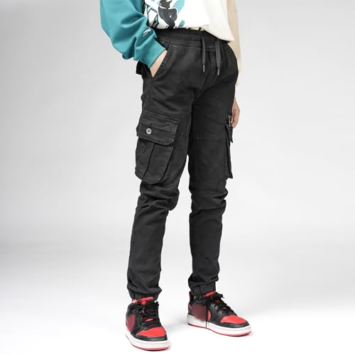 Fashion Classics Kids Cargo Pants Drawstring Waist Boys Jogging Trousers Cargo Pants with Pockets Khaki3