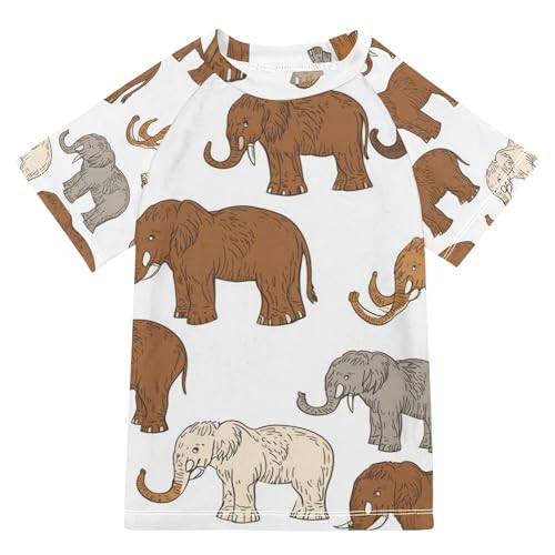 Glaphy Brown White Mammoth Boys Rash Guard Swim Shirt Short Sleeve Swimwear UPF 50+ Quick Dry Rashguard Shirts