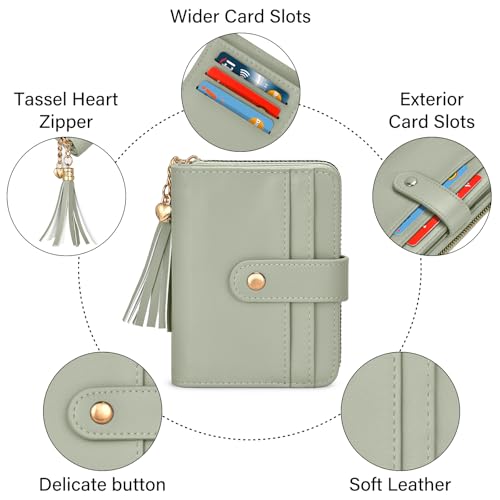 Image of oscaurt Wallet Women Small RFID Blocking Bifold Credit Card Wallets with ID Window and Tassel Zipper Coin Pocket Ladies Wallet