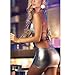 Women Leather Lingerie Deep V Cut Out Babydoll Mini Nightclub Dress (US, Alpha, One Size, Regular, Regular, Silver)