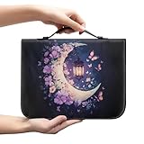 Bible Cover Case with Bookmark Belt for Women Crescent Moon Bible Covers with Handle Large Church Study Book Protector Pouch Zippered Book Case for Daily Use