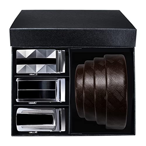 Cow Leather Formal Men Belt Vintage Automatic Buckles Suit Dress Business Waistband Gift Boxed Mens Belts Set (Color : Brown, Size : 130cm) (Brown 120cm)