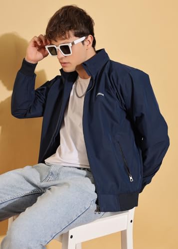 Image of Dollar Men's Polyester Solid Windcheater Jacket With Zipper Pockets