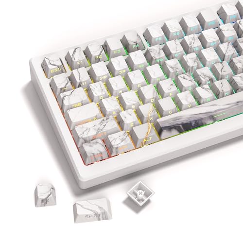 XVX PBT Keycaps - Shine Through Keycaps, Side Print Custom Keycaps 75 Percent, Dye Sub&Double Shot Keycaps, 136 Keys Cherry Profile Keyboard Keycap Set for Mechanical Keyboards, White Marble Textures