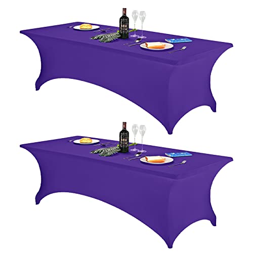 Image of FORLIFE 2Pack Spandex Table Covers,Fitted Tablecloth for Rectangular Tables, Stretch Patio Table Covers, Universal Spandex Table Cover for Wedding, Banquet, Party (8ft, Purple)