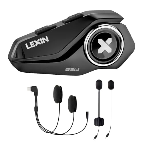 LEXIN G2P Motorcycle Bluetooth Headset, 6 Riders 2-Way Helmet Intercom, Communication System with 40mm HD Stereo Sound Speakers & 2 Mics, FM Radio, IP67 Waterproof, 4 Faceplates, Single Pack