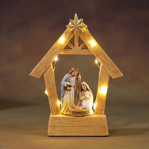 Wooden Jesus Nativity Scene Horse Trough Ornament & Led Lights, Home Decor - image 6