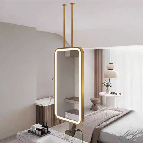 Genérico Espejo de tocador Redondo Dorado con retroiluminación LED, Espejo de Maquillaje for baño con Marco de Metal, Doble Brazo montado en Techo/Pared for hogar y Hotel(27.6' L x 19.7' W)