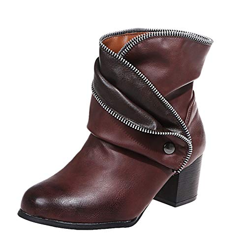 Damen Stiefeletten Biker Boots Flandell Reißverschluss Ankle Boots Blockabsatz Kurzstiefel European And American Style Large Size Thick High