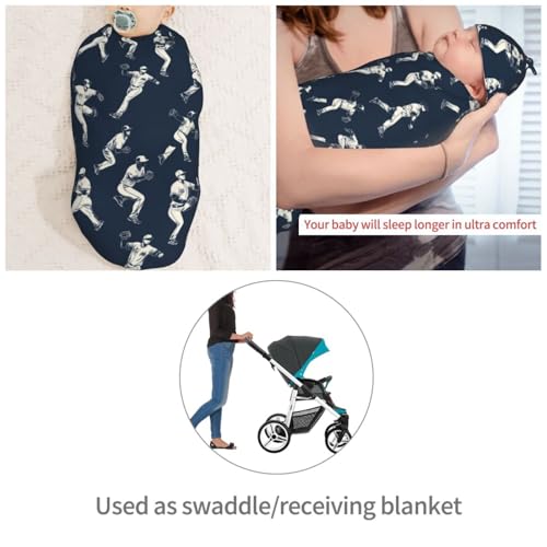 Image of Cartoon Baseball Players Newborn Swaddle Blankets Hat Sets Soft Baby Receiving Blanket Swaddle Sack for Baby Shower Infant Boy Girl Gift