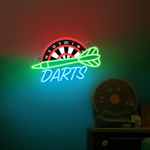 Image of CoolGift Mart Darts Neon Light, Dimmable LED Dart Neon Wall Sign USB Powered, Decorations for Bedroom Living Room Game Room Man Cave Bars Clubs, Birthday Gift for Darts Enthusiasts