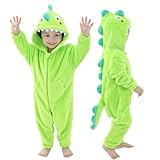LOLANTA Boys Girls Halloween Dinosaur Costume Bodysuit Flannel Toddler One Piece Jumpsuit Kids Gifts (Green, 4-6 Years)