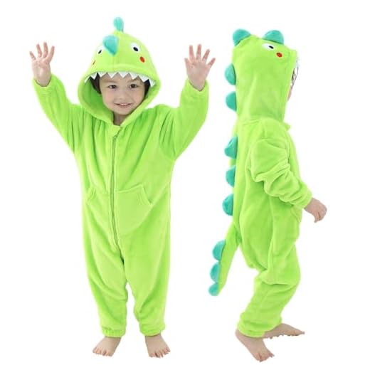 LOLANTA Boys Girls Dinosaur Costume Shark Onesies Toddler One Piece Jumpsuit Kids Gifts (Green, 4-6 Years)