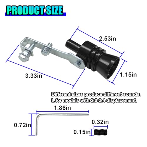 UHANBUT Car Exhaust Whistle, Universal Turbo Sound Booster, Aluminum Alloy Car Roar Maker Muffler Pipe Whistle, Vehicle Blow off valve Tip Simulator Tail Whistler (Black, L)