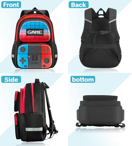 Image of Boys Backpack for School, Gaming Backpack for Boys 6-14, Large Capacity Kids School Backpack with Laptop Compartment, Lightweight Gamer Bookbag for Elementary Middle School Teen Boys