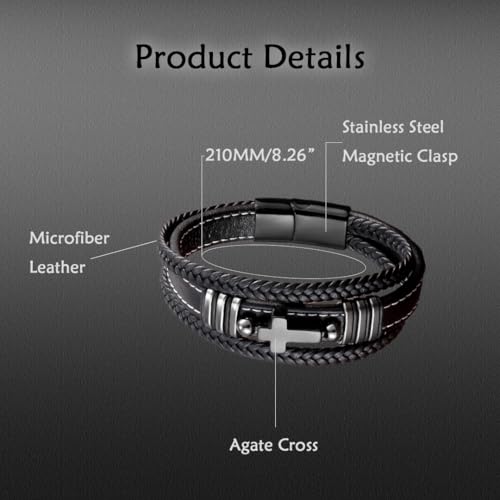 Cross Leather Bracelet For Men Multilayer Braided Memorial Wristband Bangle Stainless Steel Buckle Religious Activities Holiday Gifts3