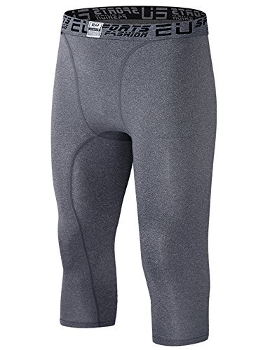 EU Men's Running Compression Capri Base Layer Tights 3/4 Pants(Grey M/Tag XL)