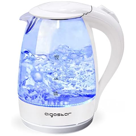 Aigostar Eve 30KHT - Glass Water Kettle with LED Lighting , 2200 Watts, 1.7 Liter, Boil-dry Protection, BPA Free, White Cover