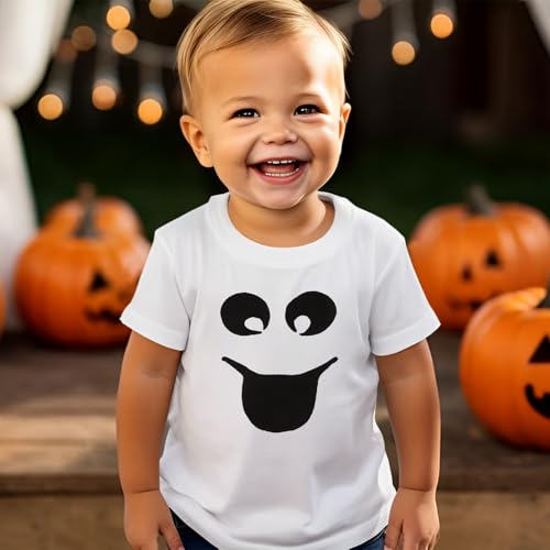 KEKEMI Toddler Boy Girl Halloween Shirt Funny Ghost Face T-Shirt Happy Spooky Season Outfit Cute Short Sleeve Tees Fall Tops2