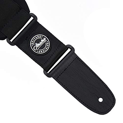 Amumu Guitar Strap Sbr Foam Padded Extra Long Black For Acoustic, Electric And Bass Guitars With Strap Blocks & Headstock Strap Tie - 3.3" Wide #TOP3