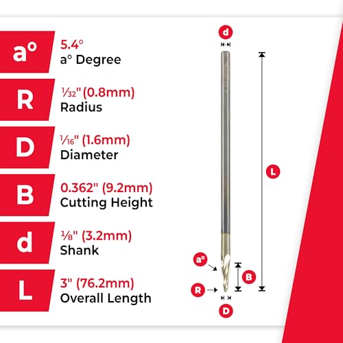 Image of Amana Tool Up Cut Spiral CNC Router Bits for 2D /3D Carving, ZrN Coated, 46293, 5.4 Deg Tapered Angle Ball Tip 1 /16 D x 1 /32 R x 0.362 x 1 /8 Shk x 4 Fl