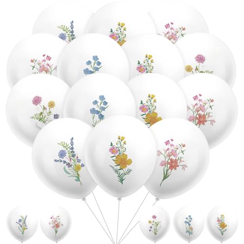 Soulchen 50 Pcs White Floral Balloons Wildflower Party Decorations Pastel Flower Latex Balloons for Baby Shower 1st Birthday Party Summer Flower Birthday Decorations for Wedding Bridal Picnic Garden