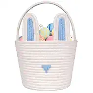 Large Easter Basket with Gift Bags and Ribbons, Easter Bunny Basket for Kids, Woven Cotton Rope Basket for gifting, Blue/White