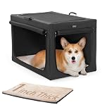 Petsfit Collapsible Dog Crate with Thicken Mat, Adjustable Fabric Sleeve for Perfect Fit, Breathable Mesh Doors, Portable Dog Crate 76 cm L x 50 cm W x 49 cm H Black