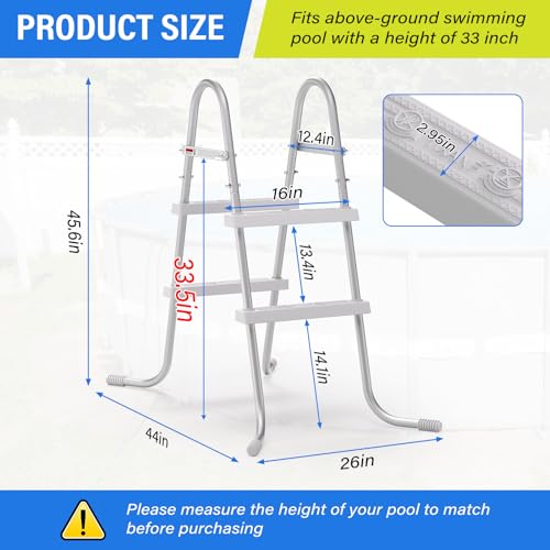 TIXANF 33\" 2-Step Steel Frame Above Ground Swimming Pool Ladder,Heavy Duty Double Sided Removable Pool Steps,Pool Ladder Steps with Non-Slip Plastic Steps for Entry and Exit - Thumbnail 2
