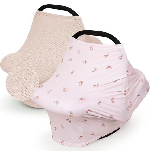 BeBeJoJo 2 Pack Baby Car Seat Cover Full Breathable Mesh Stretchy Infant Carseat Canopy for Boys and Girls Multi-Use Nursing Cover for Breastfeeding Privacy Sunshade Shield Baby Essentials