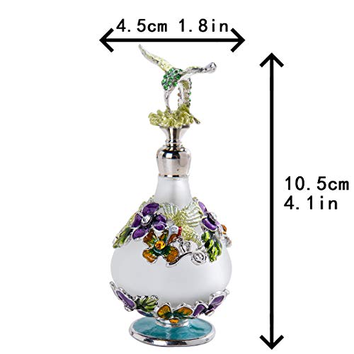 YU FENG Hummingbird Flower Glass Perfume Bottle Jeweled Enameled Fancy Decorative Crystal Perfume Holder Container Scent Bottles Empty Refillable(25ml) - Thumbnail 2