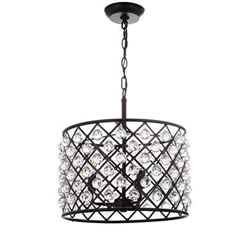 JONATHAN Y JYL9026A Gabrielle Crystal/Metal LED Pendant Glam Contemporary Transitional Dimmable, Adjustable, for Dining, Living Room, Kitchen, Oil Rubbed Bronze, 16"