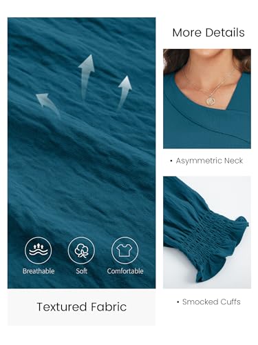 Funlingo 3/4 Length Sleeve Womens Tops Asymmetric Neck Blouses for Women Dressy Casual Tunic Work Shirts Business Casual Outfits 2026 Green L — view 5