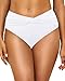 Tempt Me Women Mid Waist Bikini Bottoms - White V Cut Bathing Suit Bottoms Twist Front Swimsuit Bottoms Ruched Swimwear 2025 XXL