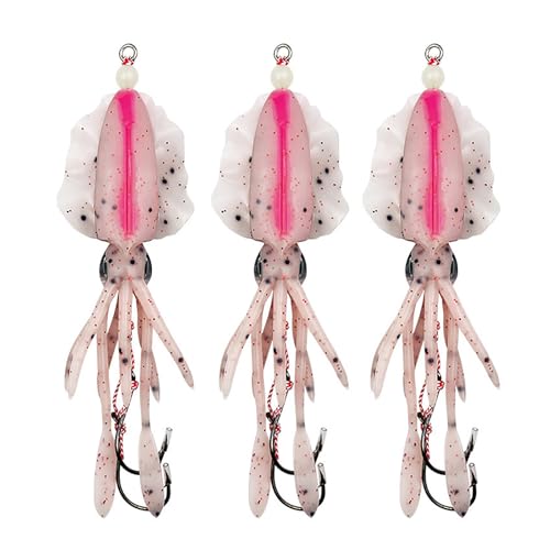 Squid Jigs Hooks Luminous Fishing Lure Octopus Trolling Artificial Rigged Bait - Soft Rubber Material, Assist Hooks, Squid Lure (Speckle Pink, 5.9"-0.71OZ-3PCS) by ANNIBBY - Used condition - US$12.74