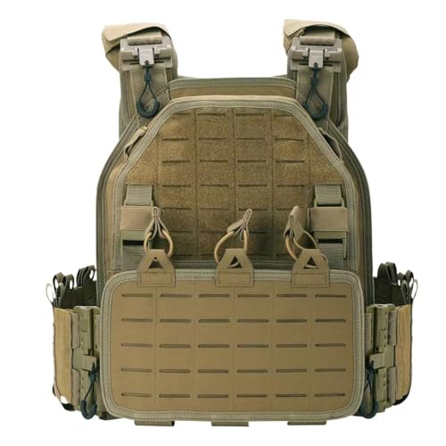 Tactical Outdoor Vest for Men Quick Release Laser-Cutting Modular Vest for Trainning Hiking...(TAN)
