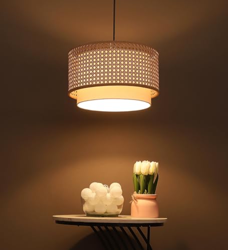 AKWAY Bamboo Hanging lamp for Living Room | Rattan Hanging lamp | Cane Pendant Light for Home Decoration (12" Dia x 6" H) (Bulb not Included)