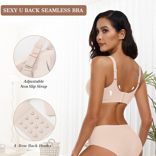 OEAK Womens Wireless Bras Push Up Support Full Coverage Bralettes No Underwire Bra Comfortable Everyday Seamless Tshirt Bras Nude M - Image 3