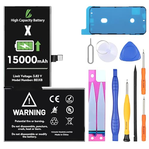 LL TRADER Battery for iPhone X 15000 mAh High Capacity Replacement Battery for iPhone X (A1865A1901A1902) with Full Set Repair Tool Kit 2026 New