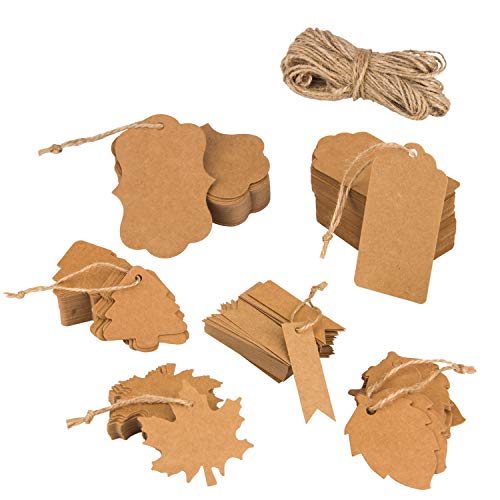 300 PCS Brown Kraft Gift Tags with Twine,VENCINK Blank Paper Jewelry Cloth Hang Personalized Craft PriceTags for Arts and Crafts Wedding Christmas Thanksgiving Birthday Party Decoration 6 Shape
