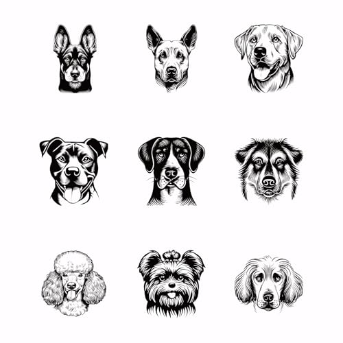 SUPERDANT 9 Stück Hundekopf Transferpapier Zum Aufbügeln Welpen Tiere DIY Wärmeübertragungsaufkleber Waschbare Aufbügelaufkleber Für T Shirts DTF Transfers Druckfertig Für Kleidung Schirmtasche