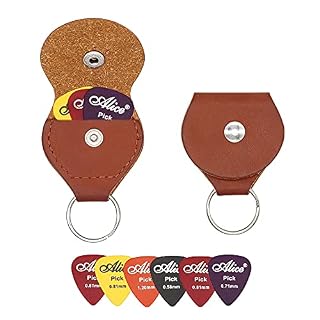 KSTEU Porte-clés pour Médiator,Porte-clefs en Cuir pour Guitare 1Pcs,Support de Plectre en Cuir avec 6 Pièces de Médiators Colorés pour Guitare String Plucking for Guitar, Bass, Ukulele(Marron) - Les Beatles, Paul McCartney, John Lennon, RIngo Starr, George Harrison