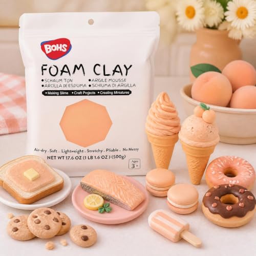Image of BOHS Foam Clay, Peach Air Dry Modeling Clay, 1.1 lb | Soft, lightweight; crack-free finish; EVA and polystyrene foam details; cosplay props, figurines, fake bakes and slime making