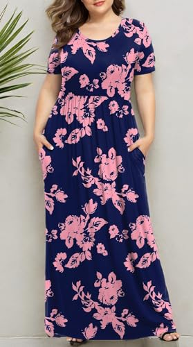 Image of LONGYUAN Women's Plus Size Maxi Dresses Summer Short Sleeve Casual Long Dress 2026 XL-6XL