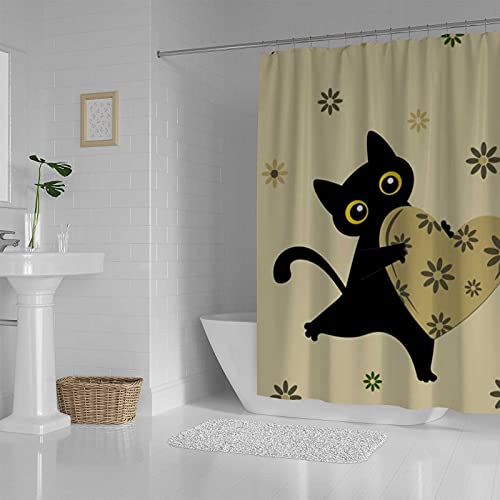 Rideau de douche lavable en machine polyester chat noir 182x183 - 4