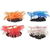 BELLIFFY 4 Piezas Decoración Acuario Coral Artificial de Silicona Colorido para Paisajismo Refugio Seguro para Peces Tropicales y Agua Dulce Adorno Realista para Tanques