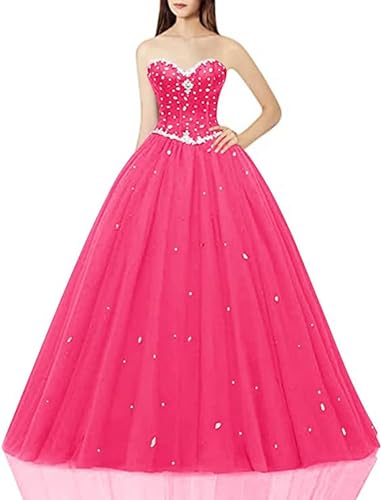 Image of Likedpage Women's Sweetheart Ball Gown Tulle Quinceanera Dresses Prom Dress