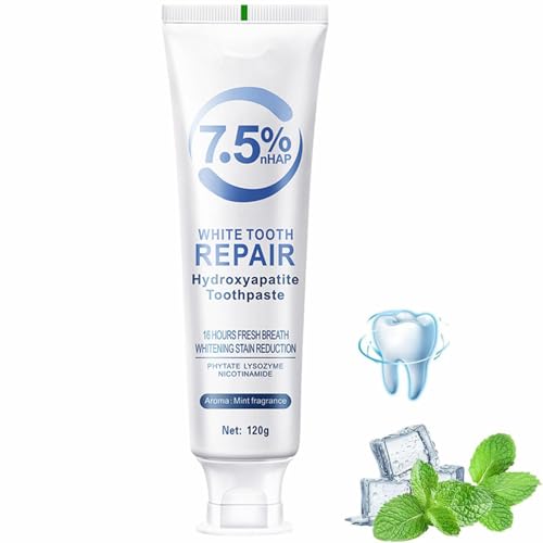 Pasta Dental Hidroxiapatita,Pasta de Dientes Blanqueante,Dentífrica Frescura,Blanquear y Proteger los Dientes,Refresca el Aliento,120g
